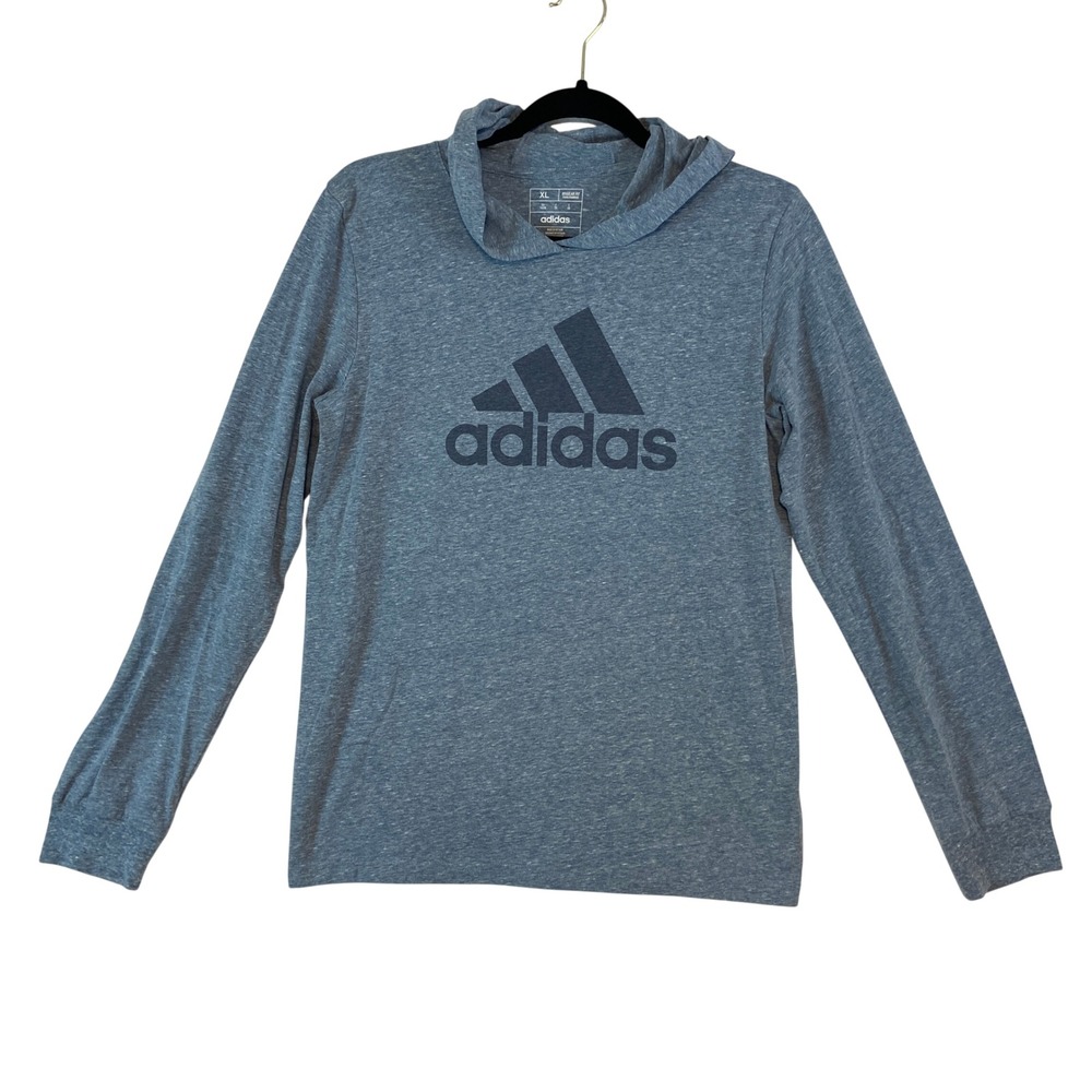 Kids Adidas Gray Heathered Long Sleeve‎ Hoodie T-Shirt Regular Fit Size XL